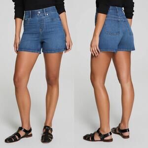 Spanx Shorts Womens XS Blue Vintage Indigo Jean Shaping Denim High Rise Stretch
